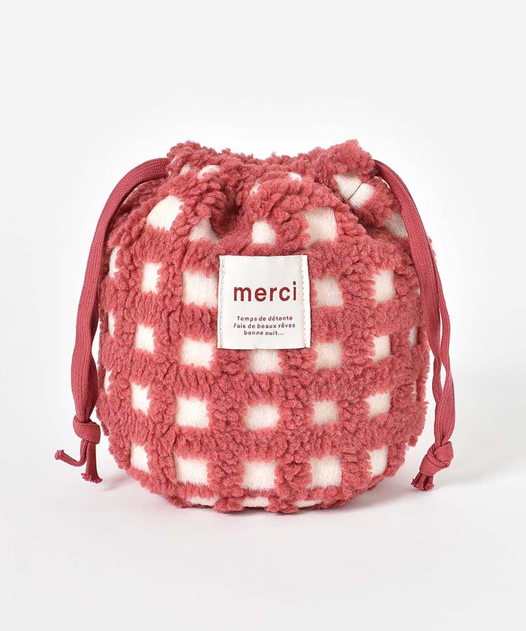 ボアチェック巾着ポーチ