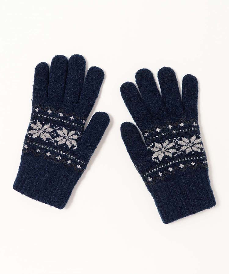 裏起毛雪柄ニットグローブL