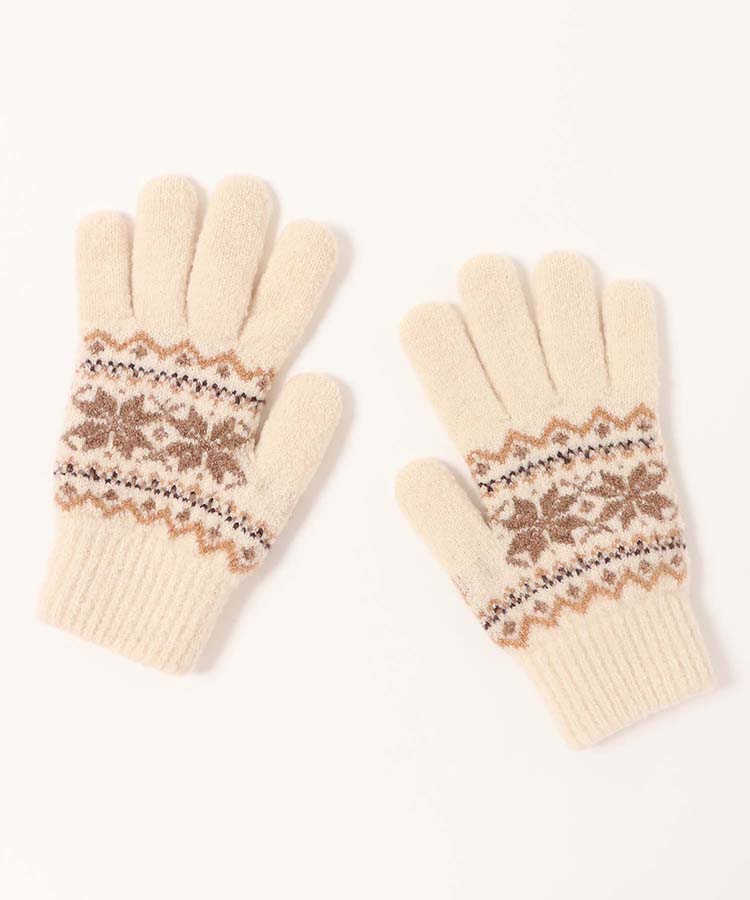 裏起毛雪柄ニットグローブ
