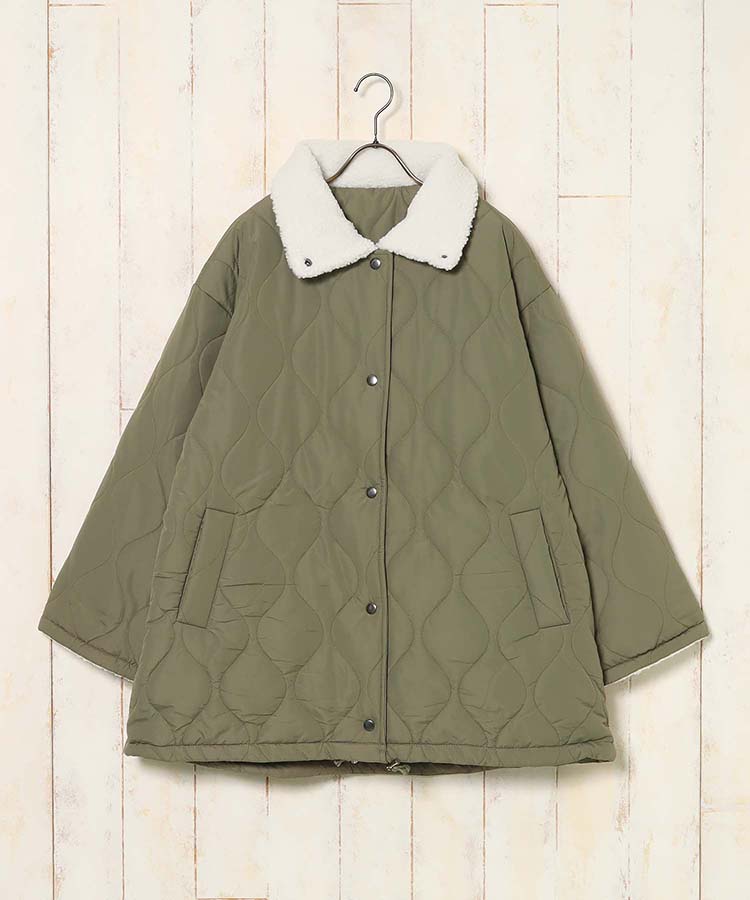 中綿ボア付きキルトコート