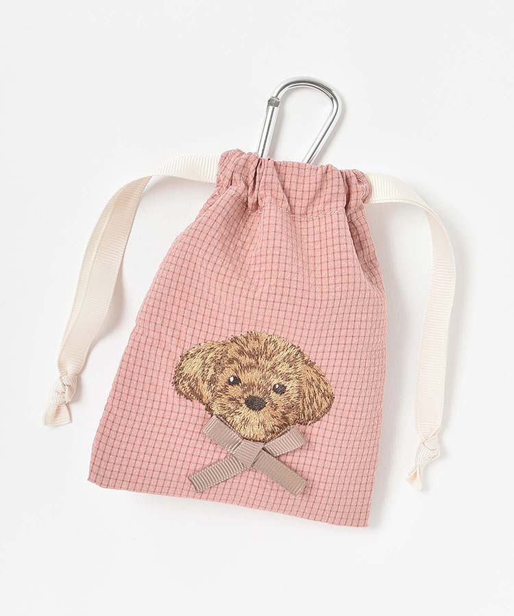 ドッグリボンカラビナ付きリップル巾着