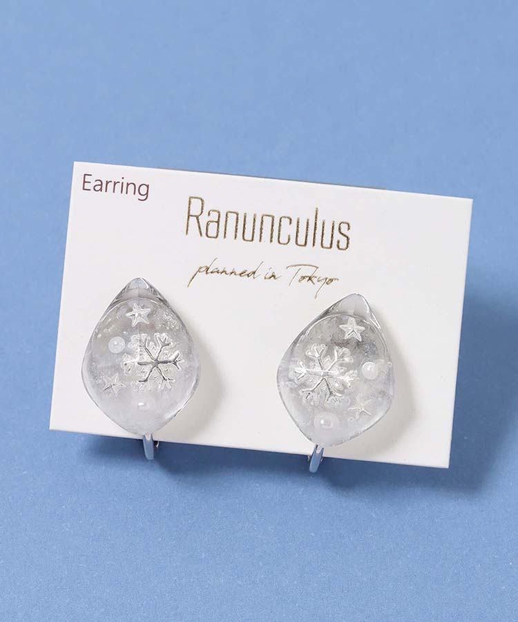 スノーフレーク封入イヤリング