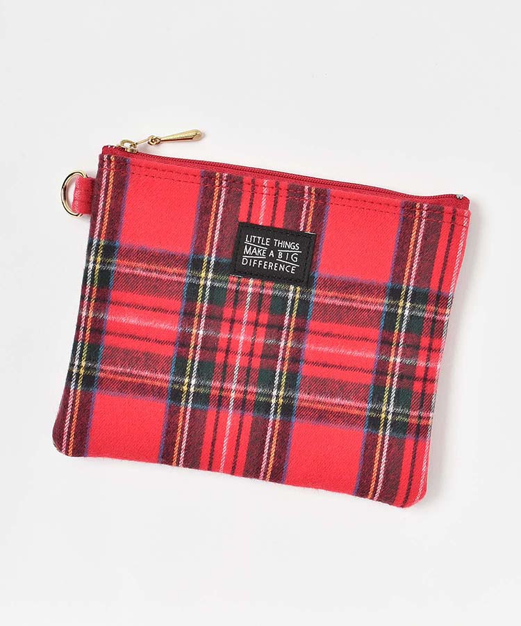 起毛チェック柄フラットポーチ