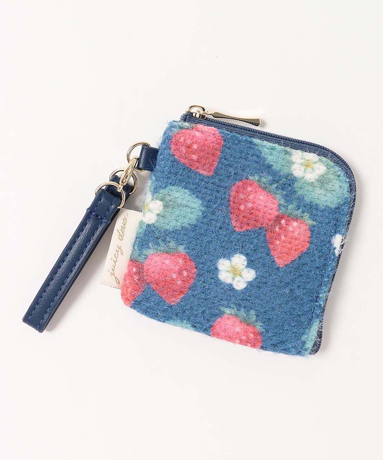 ジューシードゥーシェニール織いちごL字ファスナーミニポーチ