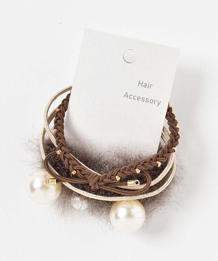 パールラメニットファーヘアゴムセット