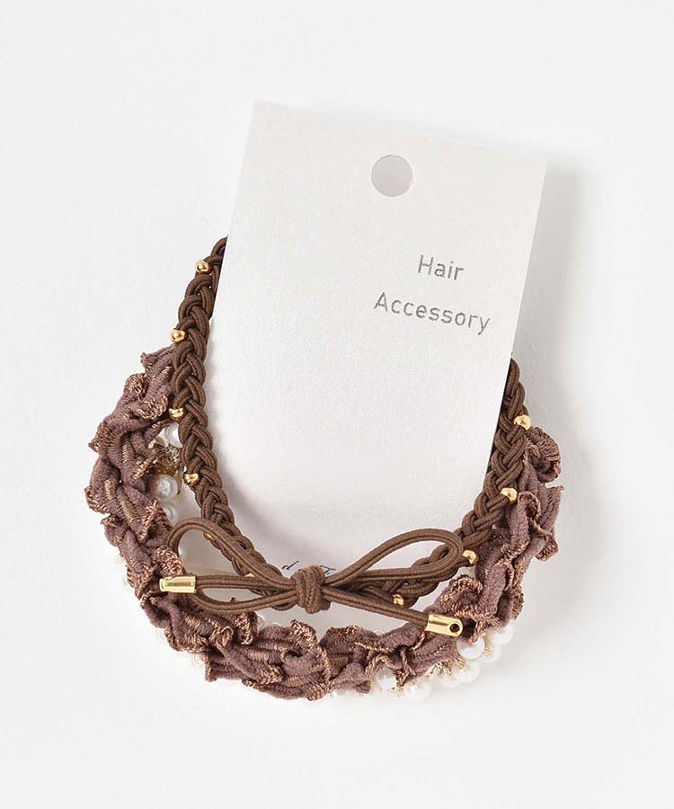 粒パールレースニットファーヘアゴムセット