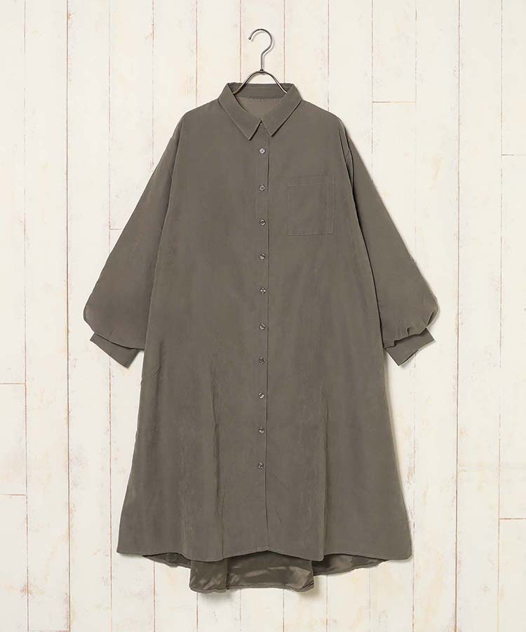 ピーチ起毛袖ボリュームシャツワンピース