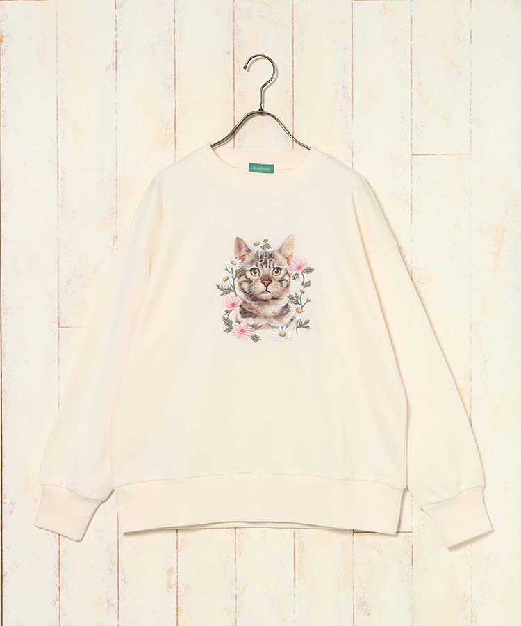 le petaleトラネコフラワー刺繍スウェット