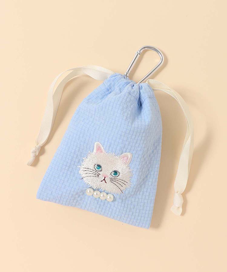 キャットパールカラビナ付きリップル巾着