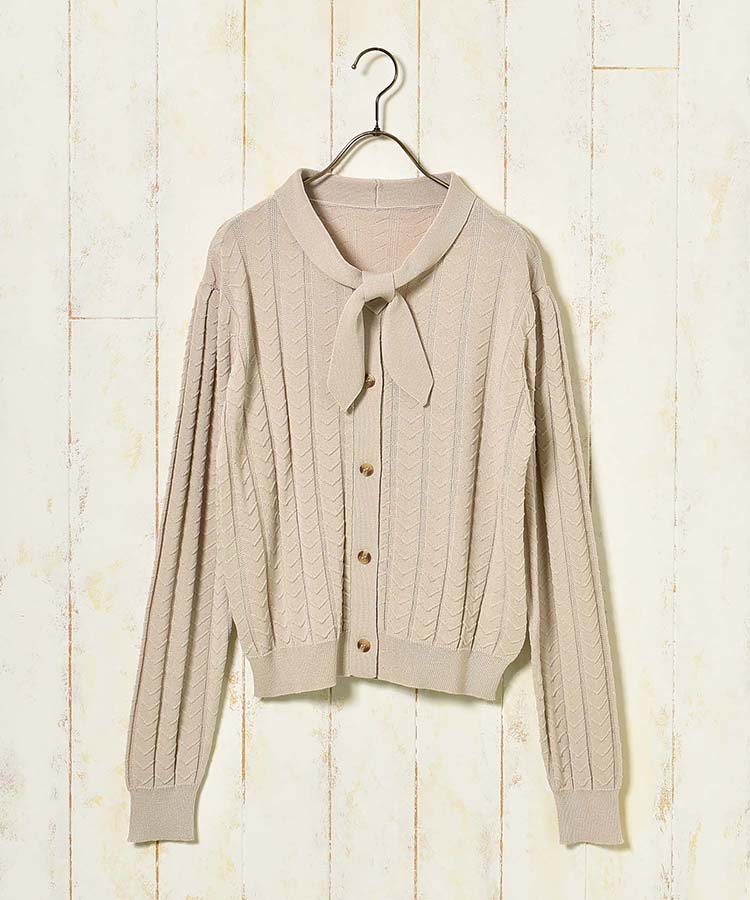 透かし編みニットタイ付きカーディガン