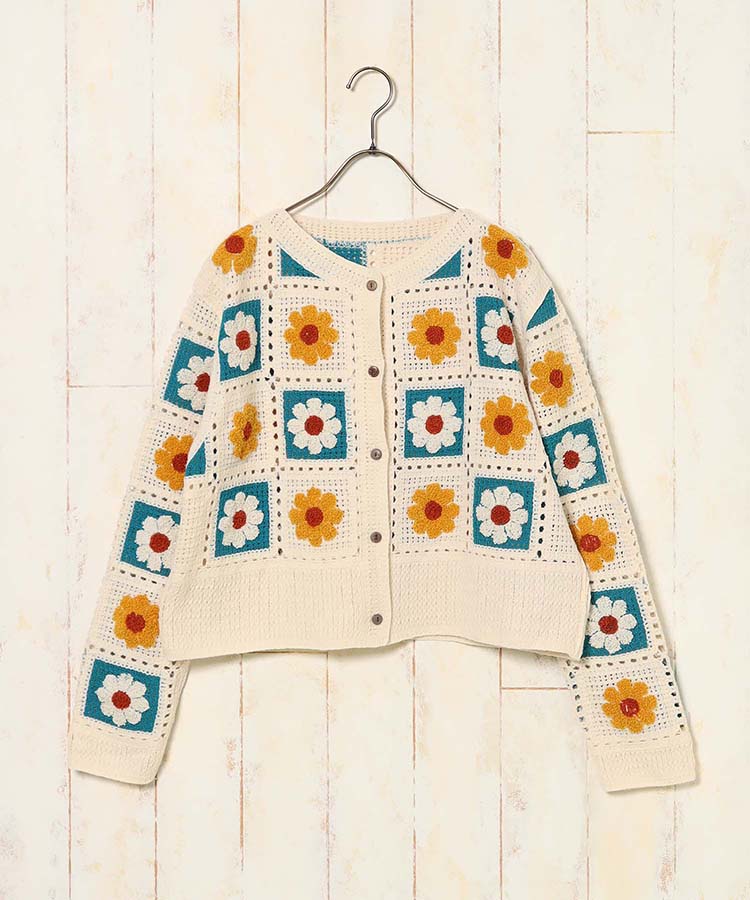 フラワーサガラ刺繍かぎ針カーディガン