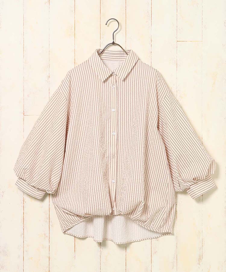 ストライプボリューム袖ブラウス