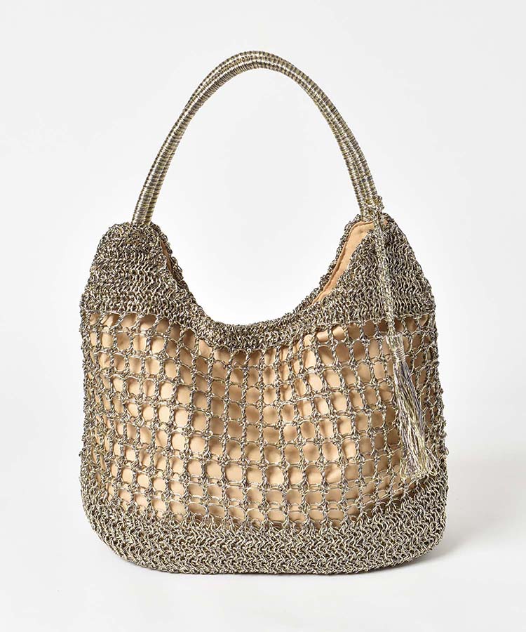 メタリックヤーンタッセル付きトート