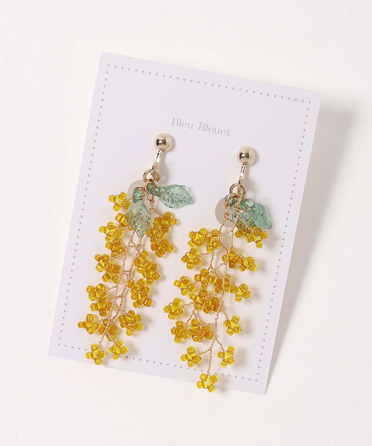 ゆらゆらミモザビーズイヤリング