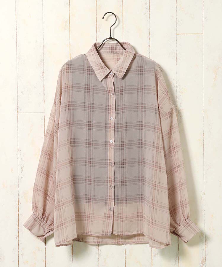 シアーチェックタンクトップ付きブラウス