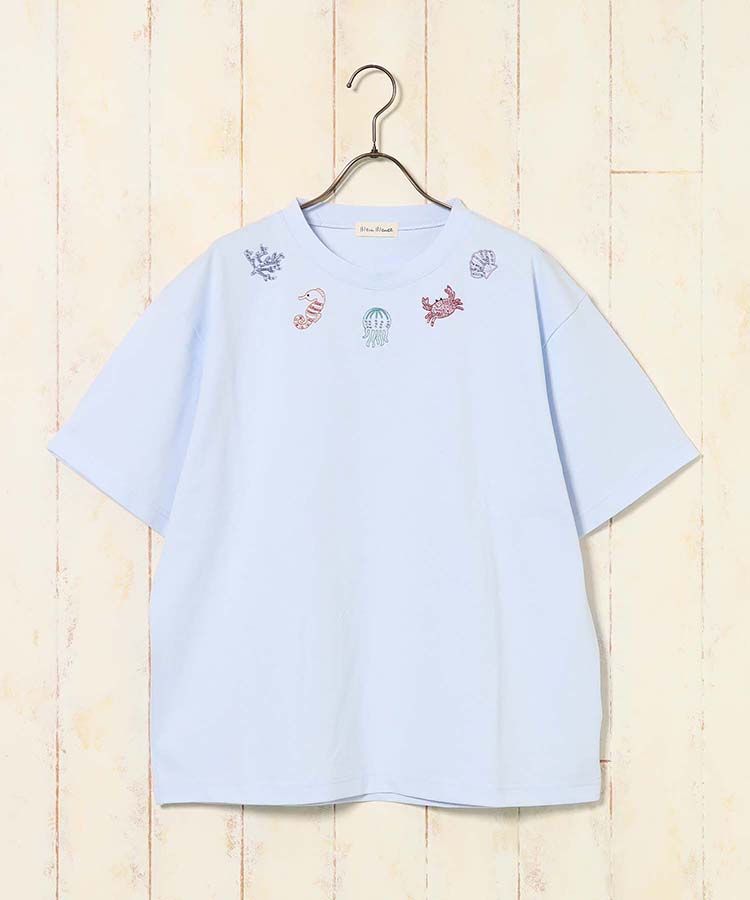 海の生き物ビーズ刺繍Tシャツ