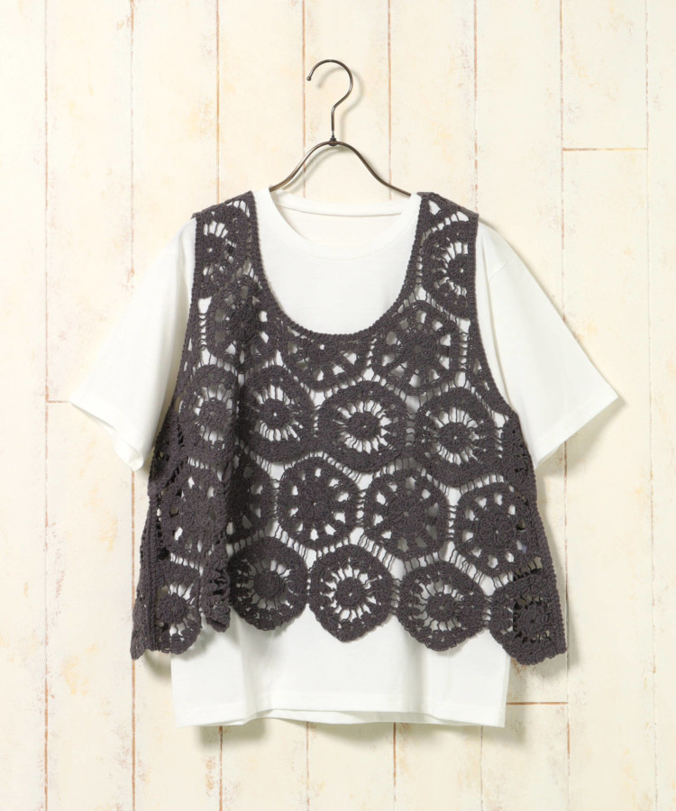 カギ針ベスト付Tシャツ