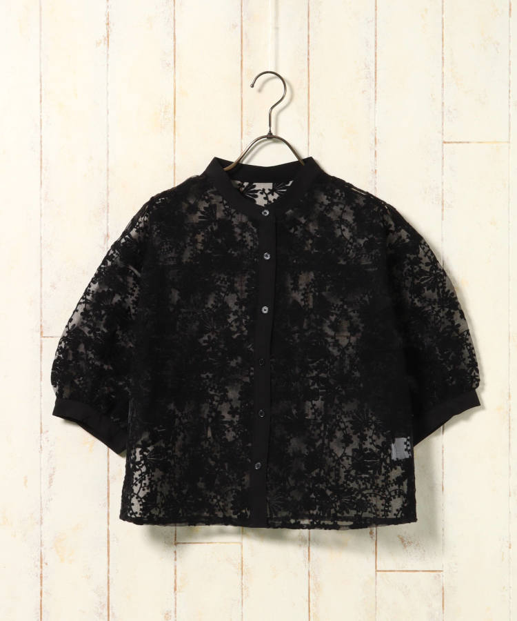 ≪SALE≫ハーフスリーブシアーフラワーレースブラウス