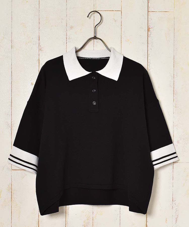 ≪OUTLET≫袖ラインショートポロニットプルオーバー