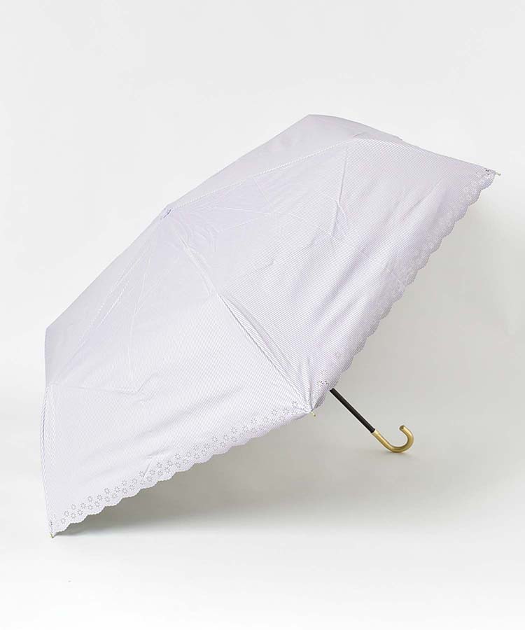 遮光フラワーカットストライプ晴兼折傘