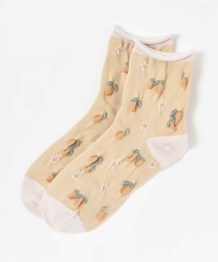 ≪SALE≫逆スパレモンフラワーロークルーソックス