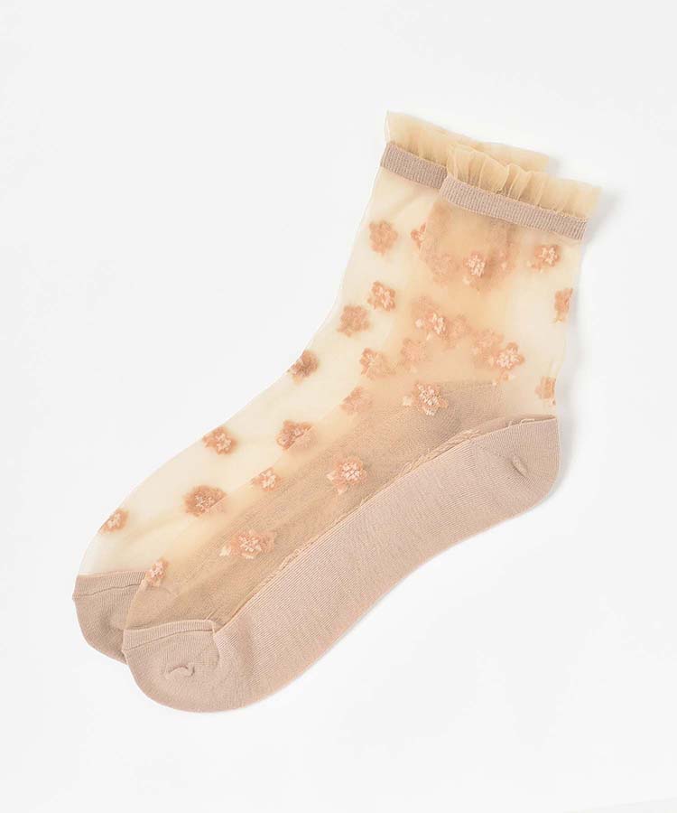 ≪SALE≫シースルーワントーン花柄ロークルーソックス