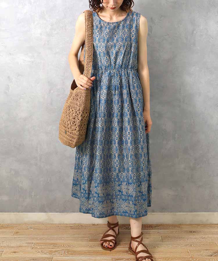 ≪SALE≫袖なし総柄ワンピース25NO5