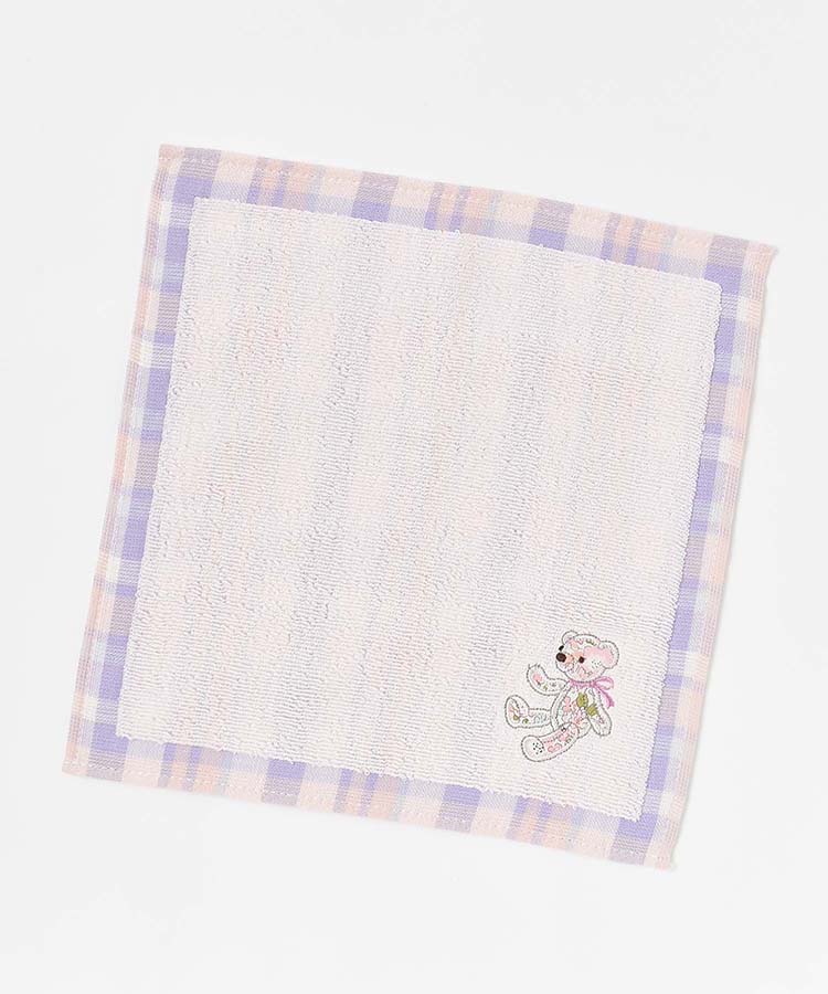 リバティプリントベアアップリケチェックハンカチ