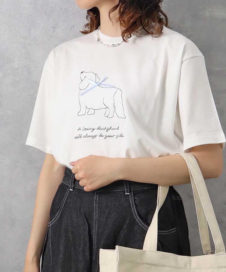le petaleダックス刺繍リボンTシャツ