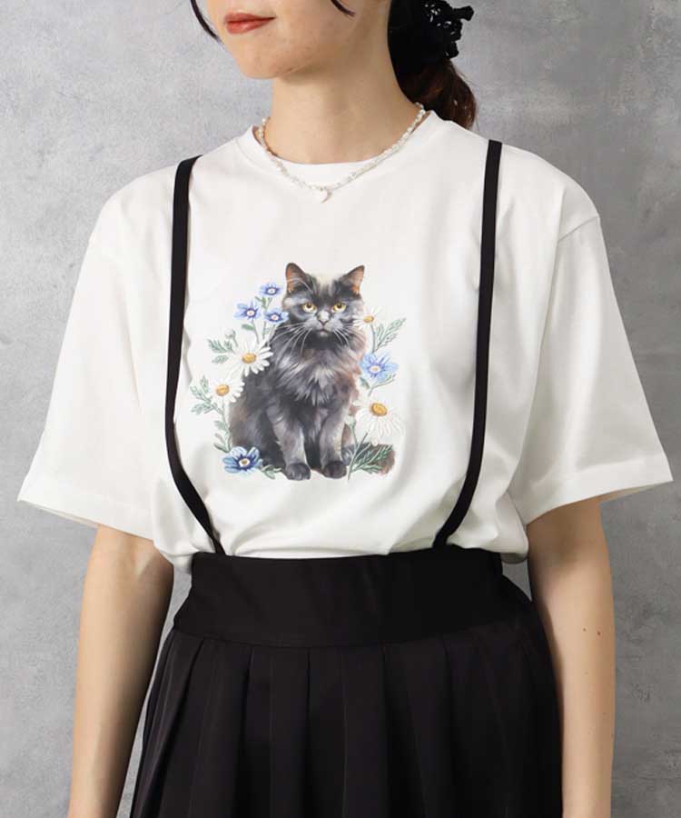 le petaleクロネコフラワー刺繍Tシャツ