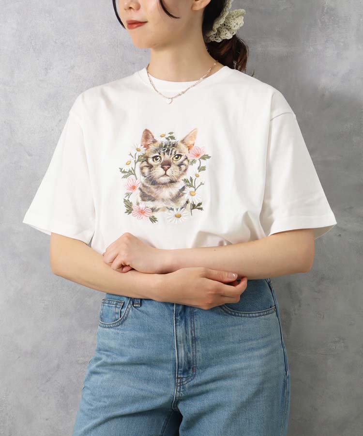 le petaleトラネコフラワー刺繍Tシャツ