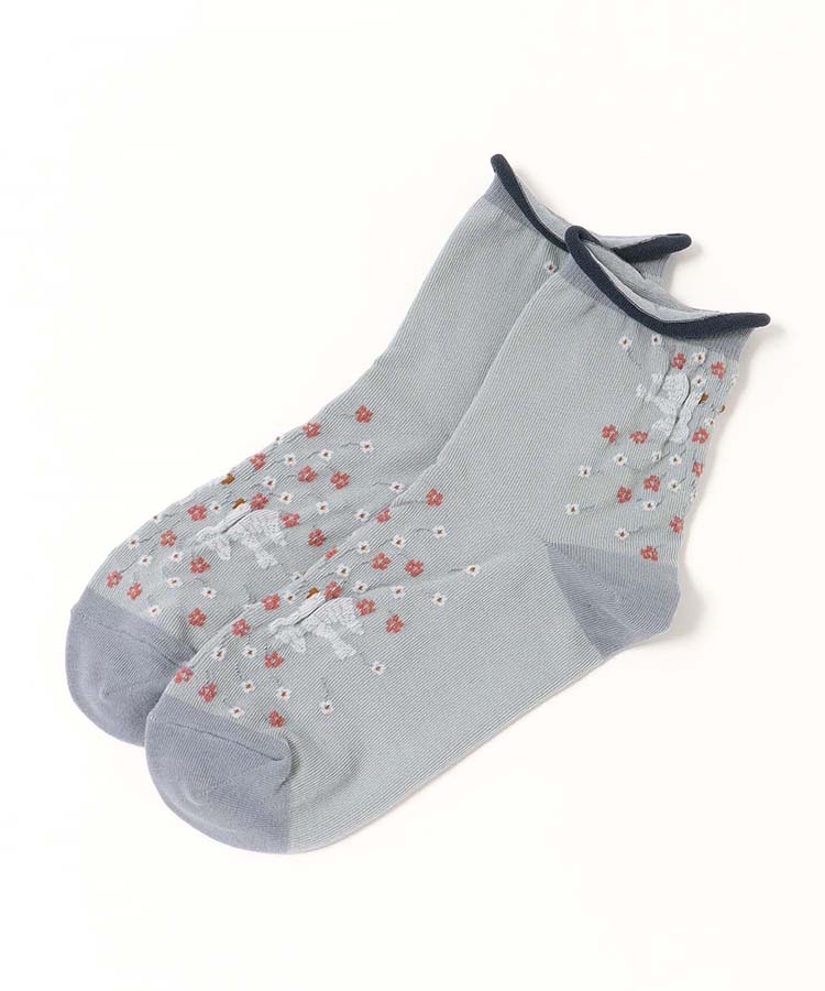 ≪SALE≫逆スパ花鳥ロークルーソックス