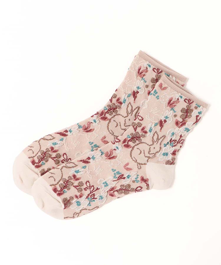 逆スパ花ウサギロークルーソックス