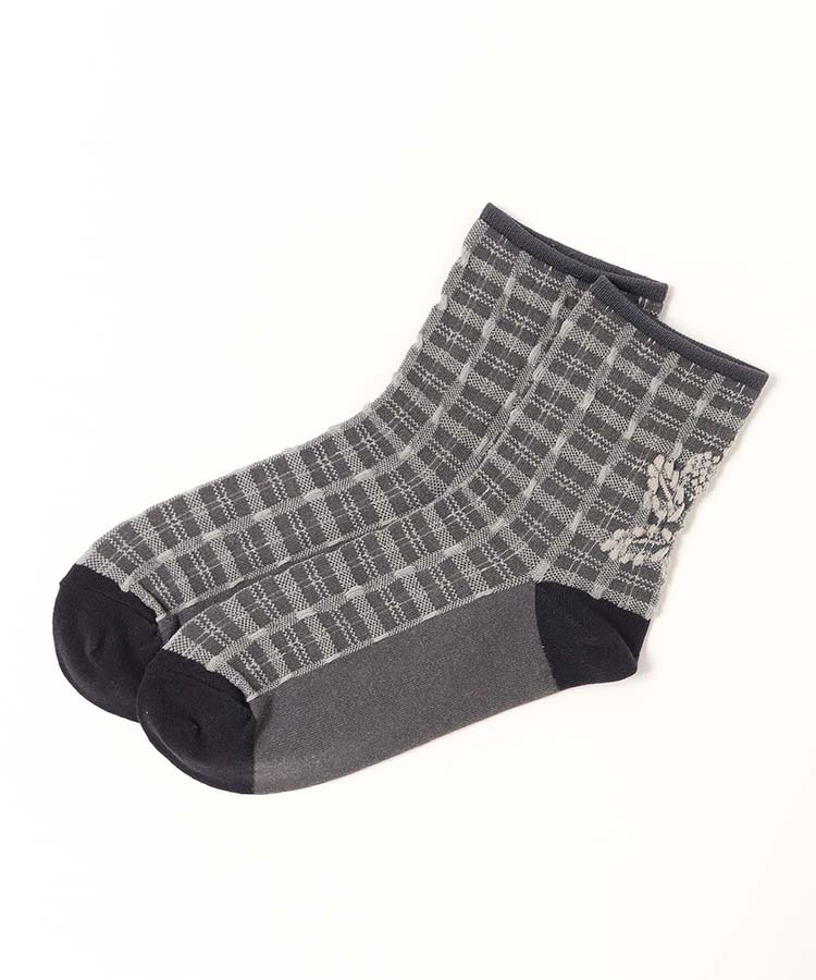 ≪SALE≫チェック花柄ロークルーソックス