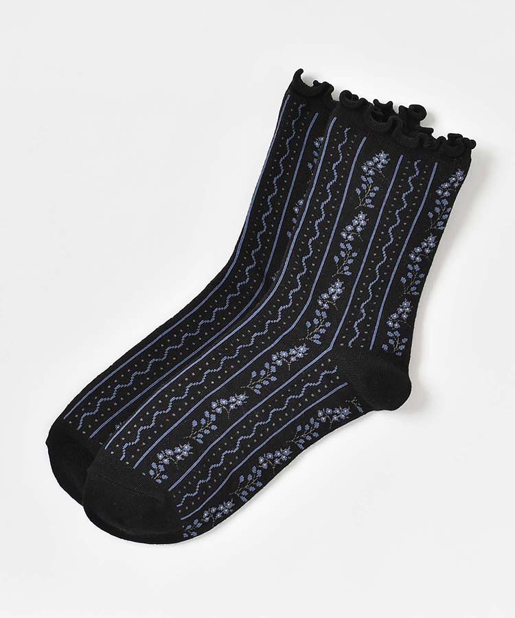 木の実ライン柄クルーソックス