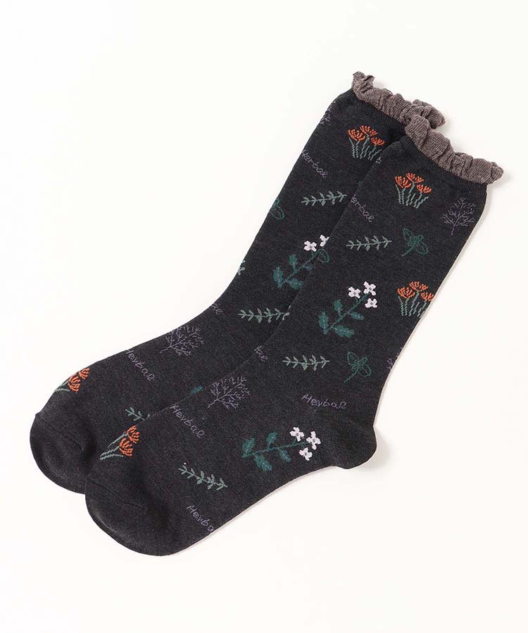 ハーブ柄ハイクルーソックス