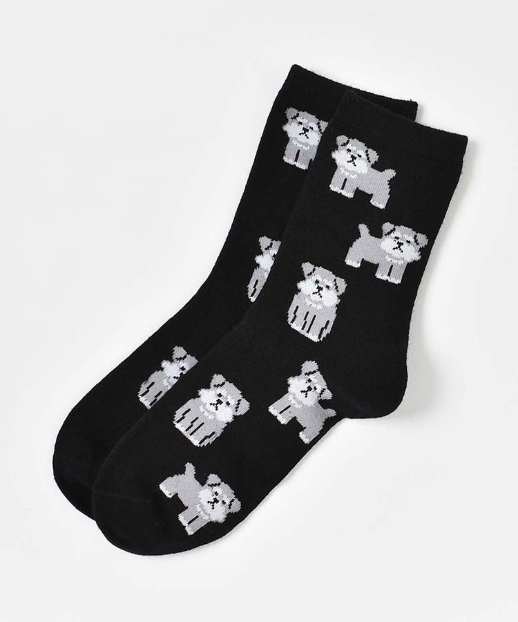 シュナウザー総柄クルーソックス