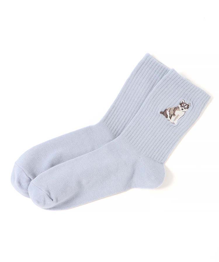 動物刺繍付きクルーソックス