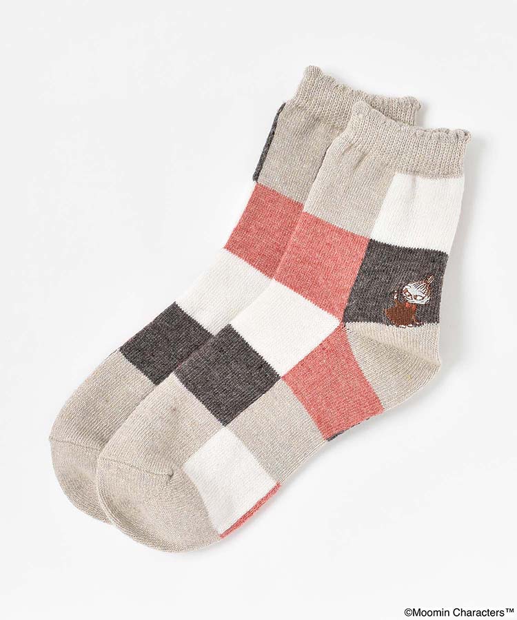リトルミイ刺繍ブロック柄ロークルーソックス