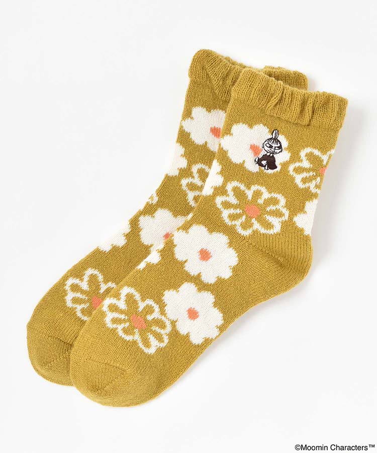 リトルミイ刺繍花柄ニットロークルーソックス