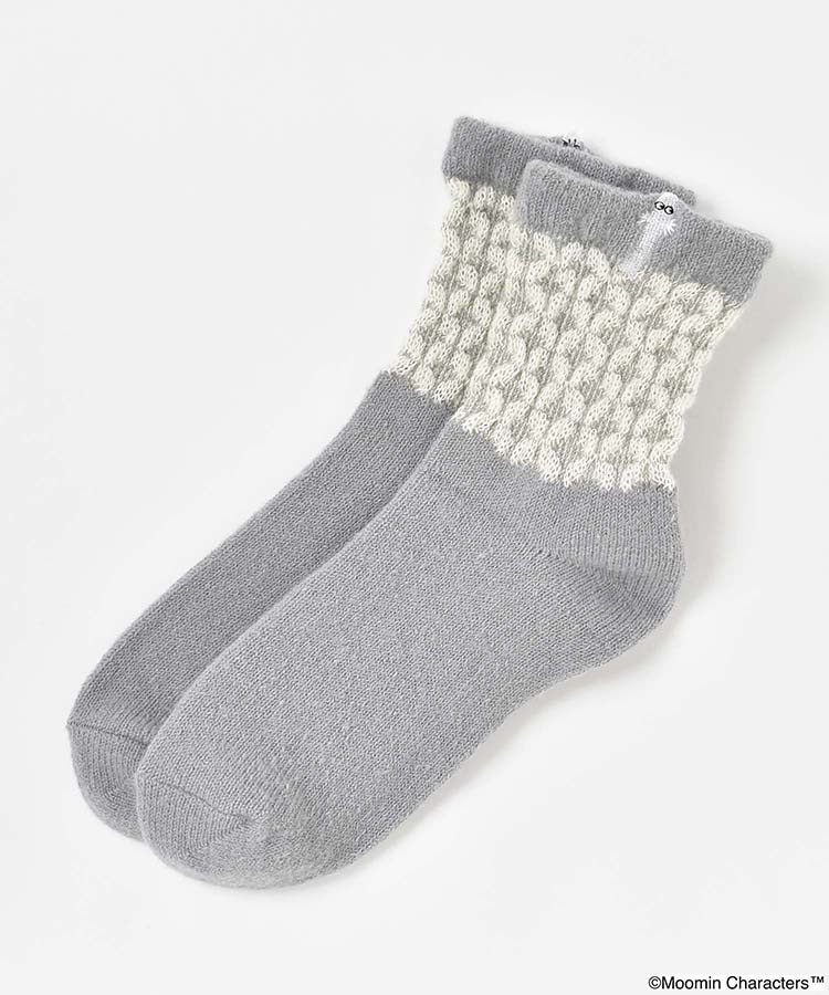 ニョロニョロ刺繍ニットロークルーソックス