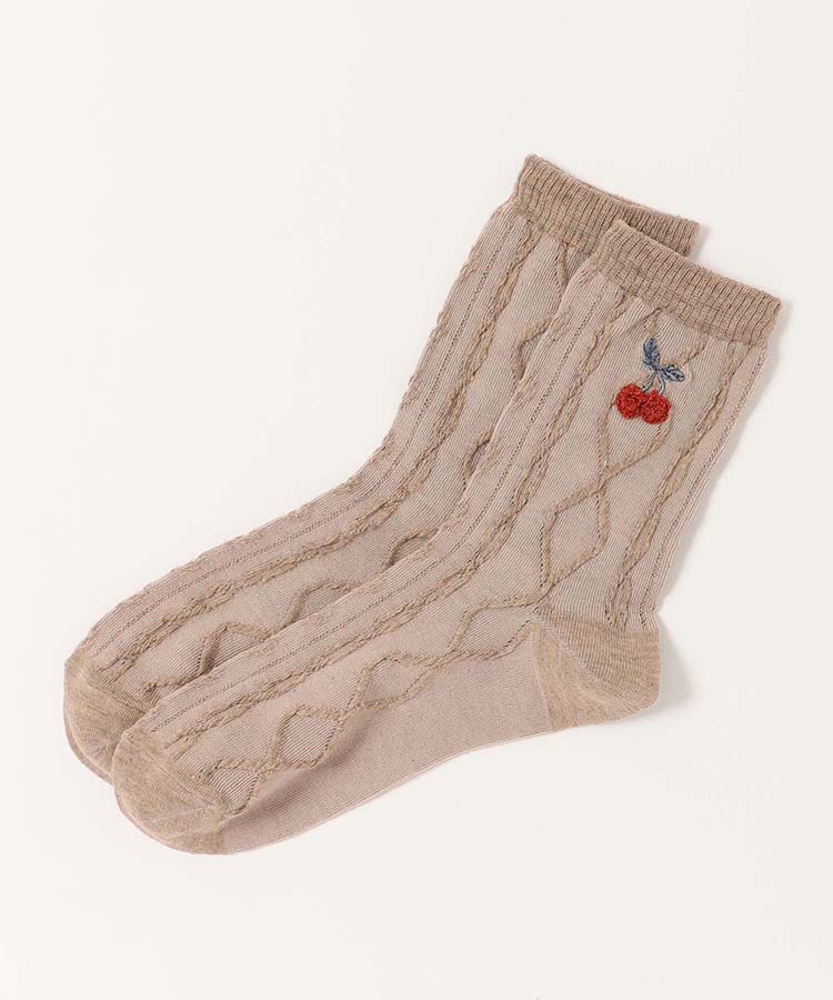 サガラ刺繍チェリーロークルーソックス