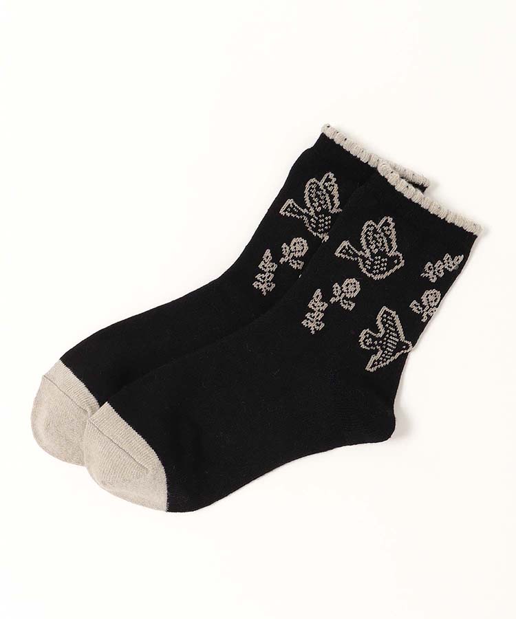 やわらかWゆったり花鳥ロークルーソックス