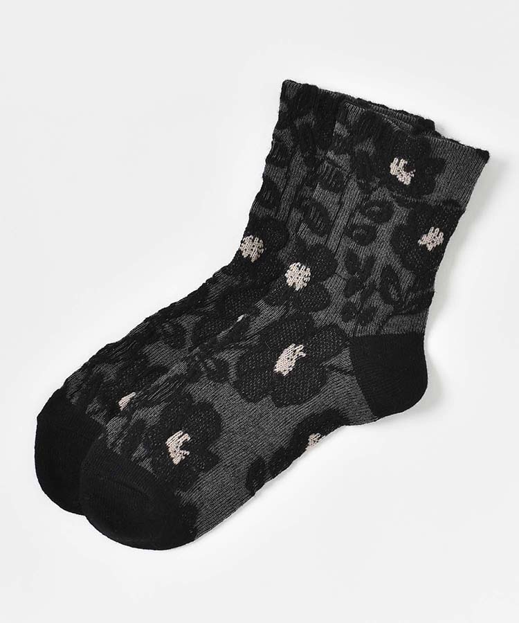 やわらかWゆったりレースフラワーロークルーソックス