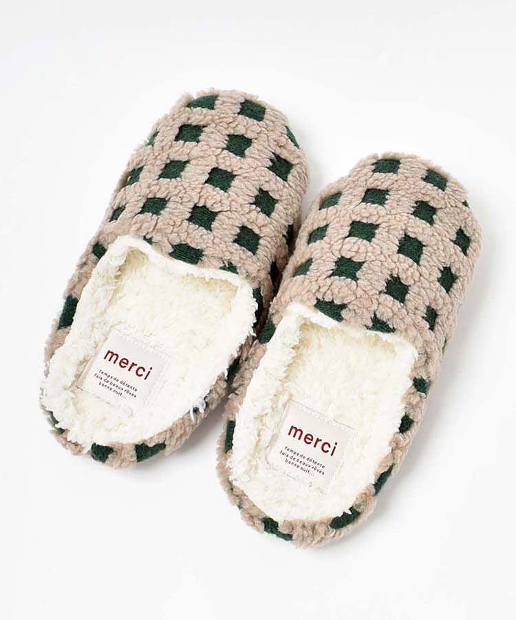 ボアチェックルームシューズ