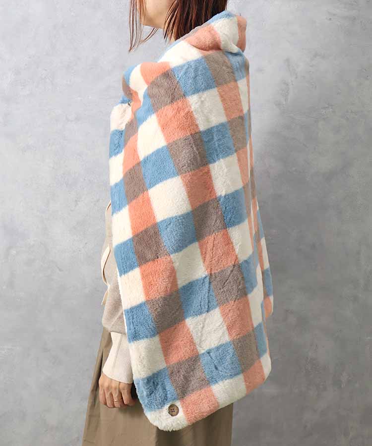 チェック柄エコファー裏ボアブランケット
