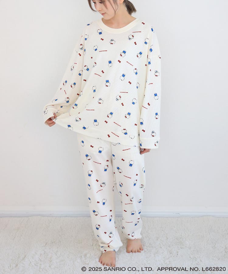 ハローキティワッフルルームウェア上下セット