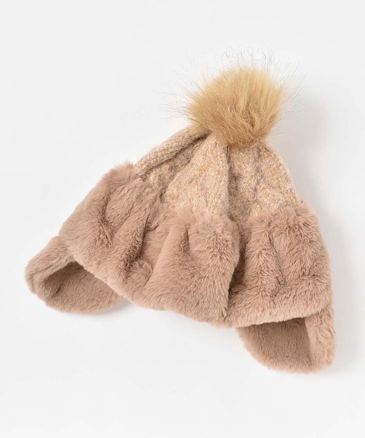 ファー耳付きニット帽