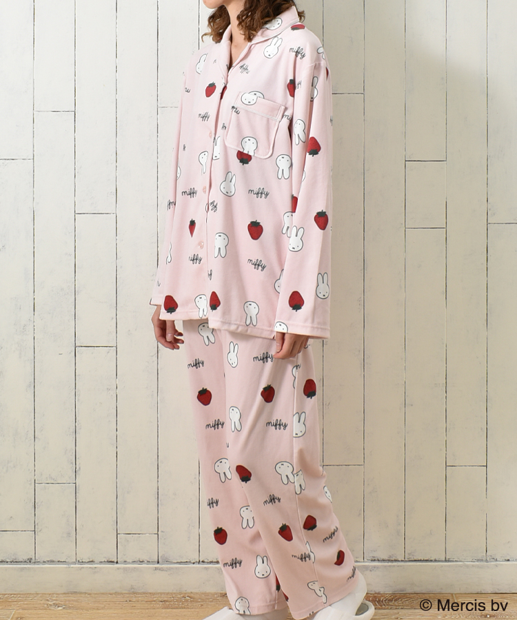 ミッフィーいちご柄前開きパジャマ上下セット