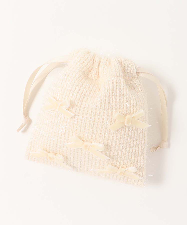 プチリンドラメニットリボンミニ巾着